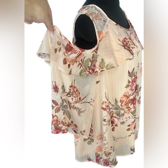 Roz & Ali Mock Wrap Tank Top 3X 3XL Keyhole Back Pink Peach Floral Feminine Plus - Picture 7 of 15